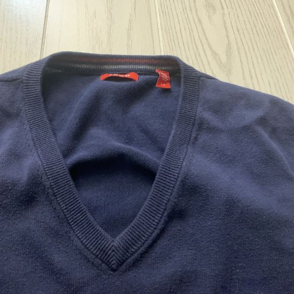 Izod Sweater Mens Large Dark‎ Blue V Neck Pullover Golf Sleeveless Vest - Picture 4 of 5